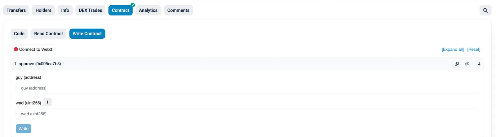Etherscan approve method