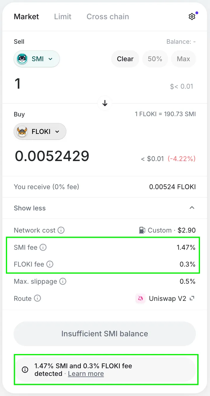 Matcha Buy Sell Tax UI